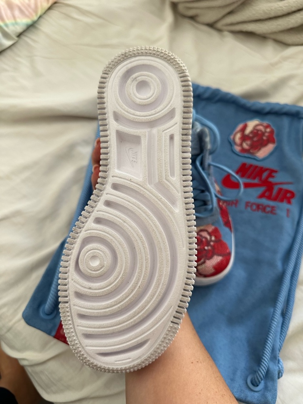 RARE- Nike Air Force 1 Upstep Low - Sky Blue with Red Floral - Picture 4 of 8